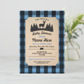 Lumberjack Blue Baby shower Woodland Invite Kaart (Staand voorkant)