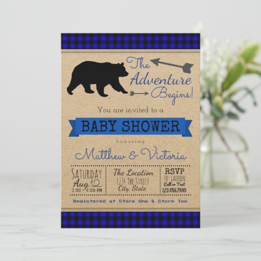 Lumberjack Blue Buffalo Plaid Boy Beer Baby shower Kaart (Staand voorkant)
