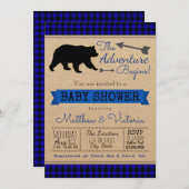 Lumberjack Blue Buffalo Plaid Boy Beer Baby shower Kaart (Voorkant / Achterkant)