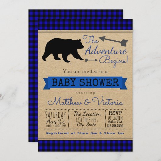 Lumberjack Blue Buffalo Plaid Boy Beer Baby shower Kaart (Voorkant / Achterkant)