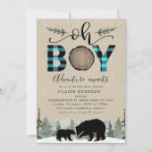 Lumberjack Blue Flannel Kraft Oh Boy Baby shower Kaart (Voorkant)