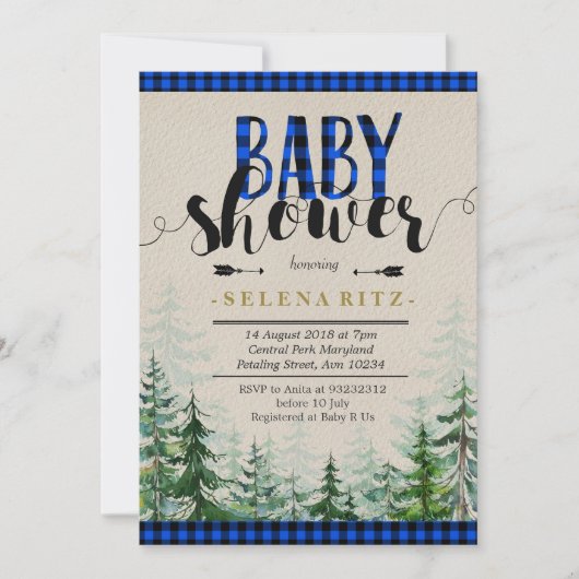 Lumberjack Blue Pset Boy Baby shower Invitation Kaart (Voorkant)