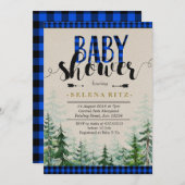 Lumberjack Blue Pset Boy Baby shower Invitation Kaart (Voorkant / Achterkant)