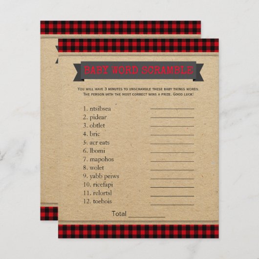 Lumberjack Boho Baby shower Games Word Scramble (Voorkant / Achterkant)