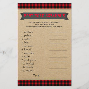Lumberjack Boho Baby shower Games Word Scramble