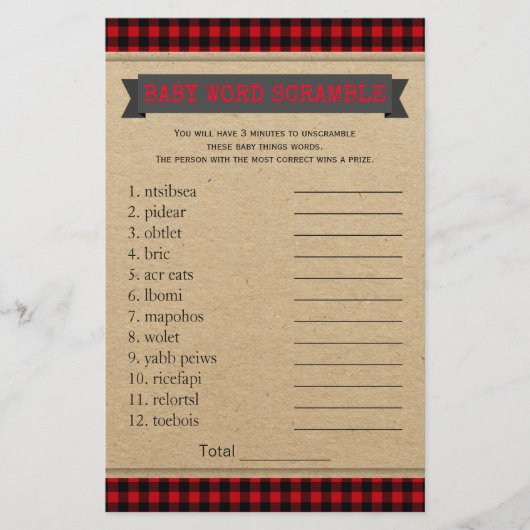 Lumberjack Boho Baby shower Games Word Scramble (Voorkant)