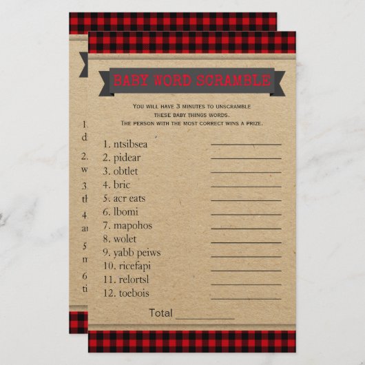 Lumberjack Boho Baby shower Games Word Scramble (Voorkant / Achterkant)