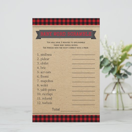 Lumberjack Boho Baby shower Games Word Scramble (Staand voorkant)