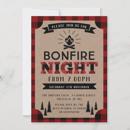 Lumberjack Bonfire Party Invitation Kaart (Voorkant)