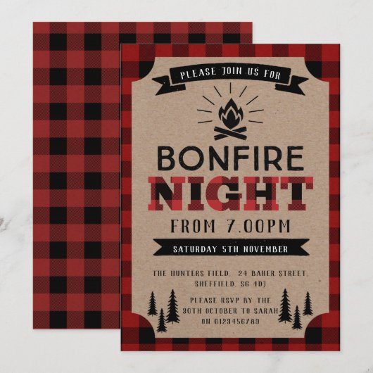 Lumberjack Bonfire Party Invitation Kaart (Voorkant / Achterkant)