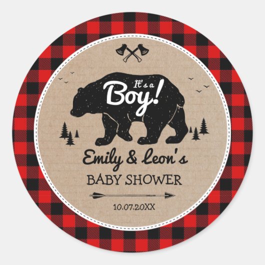 Lumberjack bos Beer Adventure Boy Baby shower Ronde Sticker (Voorkant)