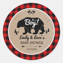 Lumberjack bos Beer Adventure Boy Baby shower Ronde Sticker