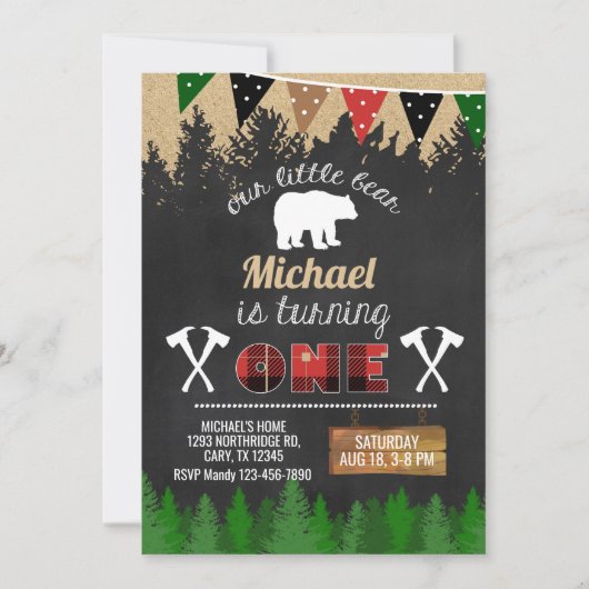 Lumberjack boy 1e eerste verjaardag uitnodiging. kaart (Voorkant)