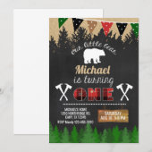 Lumberjack boy 1e eerste verjaardag uitnodiging. kaart (Voorkant / Achterkant)