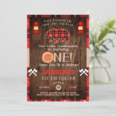 Lumberjack boy 1e verjaardag uitnodiging. kaart (Staand voorkant)