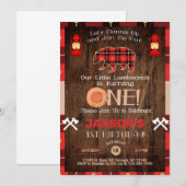 Lumberjack boy 1e verjaardag uitnodiging. kaart (Voorkant / Achterkant)