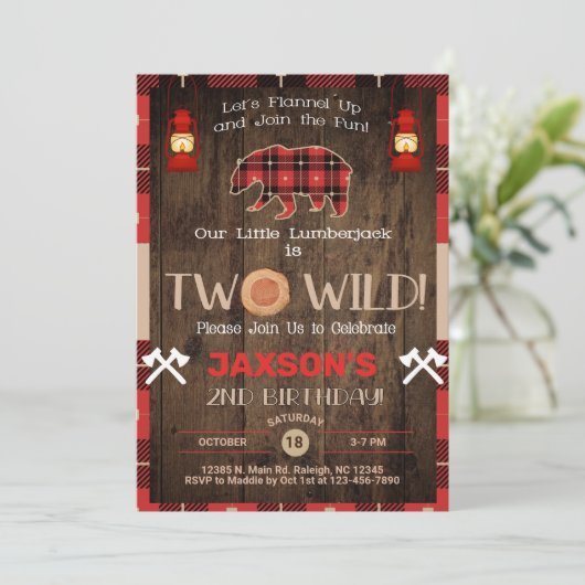 Lumberjack boy 2e verjaardag uitnodiging. kaart (Staand voorkant)