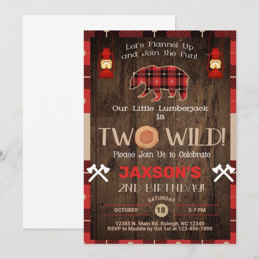 Lumberjack boy 2e verjaardag uitnodiging. kaart (Voorkant / Achterkant)