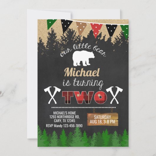 Lumberjack boy 2e verjaardag uitnodiging. kaart (Voorkant)