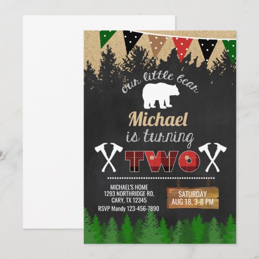 Lumberjack boy 2e verjaardag uitnodiging. kaart (Voorkant / Achterkant)