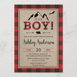 Lumberjack Boy Baby shower Uitnodiging
