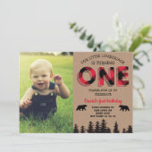 Lumberjack Boy Eerste Verjaardag Rode Flanel Foto Kaart (Staand voorkant)