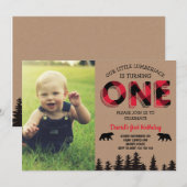 Lumberjack Boy Eerste Verjaardag Rode Flanel Foto Kaart (Voorkant / Achterkant)