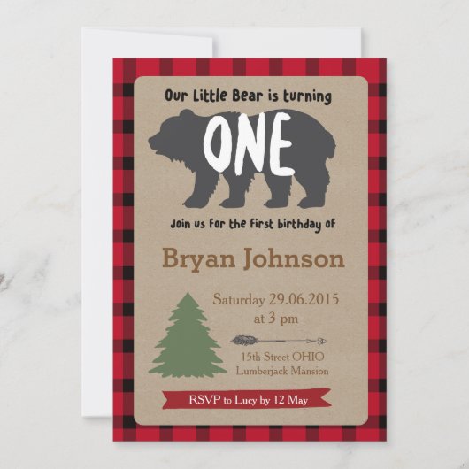 Lumberjack Boy First Birthday Invitation Kaart (Voorkant)