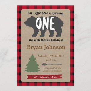 Lumberjack Boy First Birthday Invitation Kaart