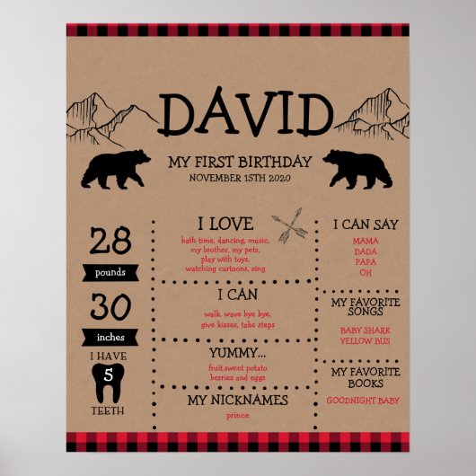 Lumberjack Boy First Birthday Milestone Poster (Voorkant)