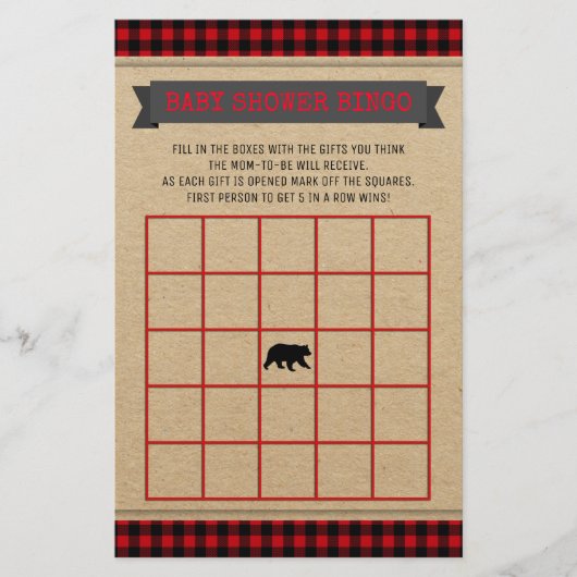 Lumberjack Boys Baby Shower Bingo Kaart (Voorkant)