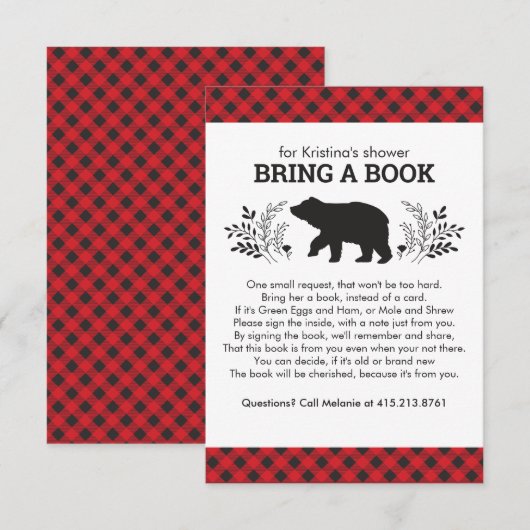 Lumberjack Breng een Boek Baby shower Behuizing Ka Informatiekaartje (Voorkant / Achterkant)