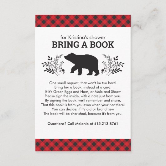 Lumberjack Breng een Boek Baby shower Behuizing Ka Informatiekaartje (Voorkant)