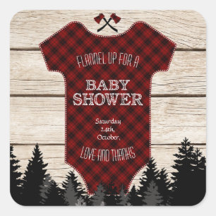 Lumberjack Buffalo Baby Suit Wood Baby shower Vierkante Sticker