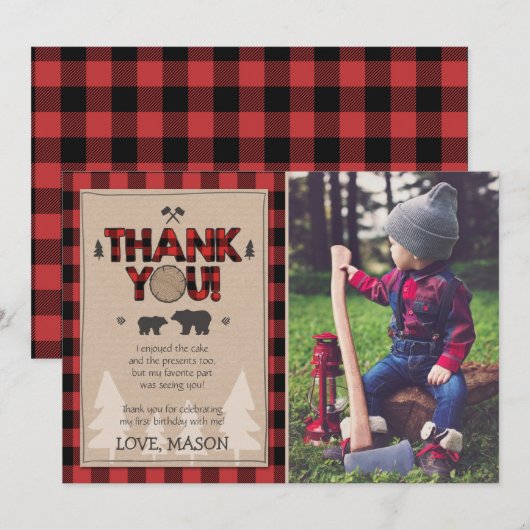 Lumberjack Buffalo geplakt op zaterdag Dank je wel Bedankkaart (Voorkant / Achterkant)