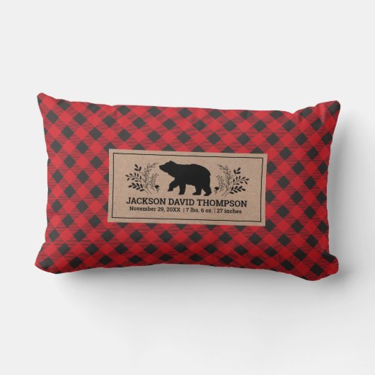 Lumberjack Buffalo Plaid Beer Geboortestatistieken Kussen (Achterkant)