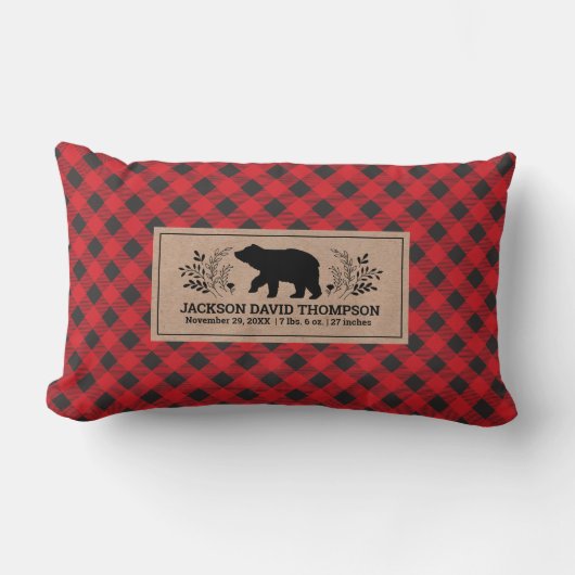 Lumberjack Buffalo Plaid Beer Geboortestatistieken Kussen (Voorkant)