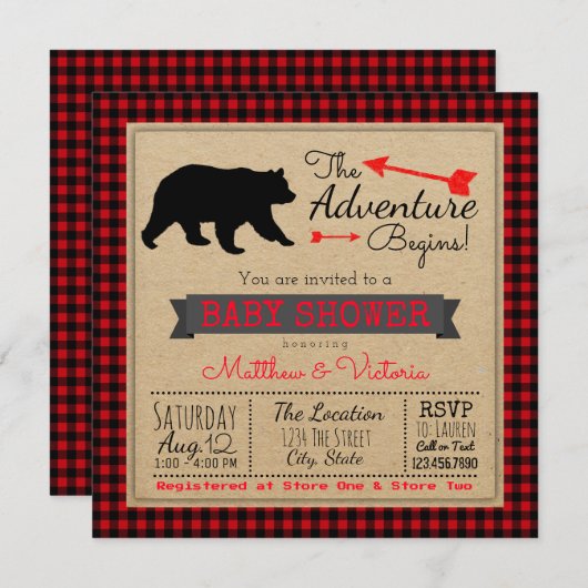 Lumberjack Buffalo Plaid Boys Beer Baby shower Kaart (Voorkant / Achterkant)
