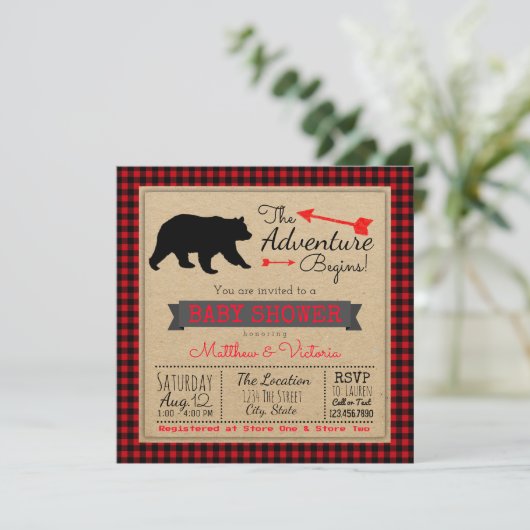 Lumberjack Buffalo Plaid Boys Beer Baby shower Kaart (Staand voorkant)