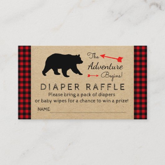 Lumberjack Buffalo Plaid Boys Luier Raffle Ticket Informatiekaartje (Voorkant)
