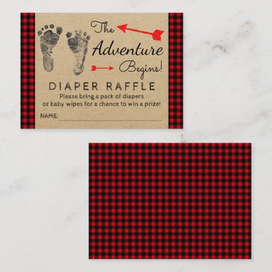 Lumberjack Buffalo Plaid Boys Luier Raffle Ticket Informatiekaartje (Voorkant / Achterkant)