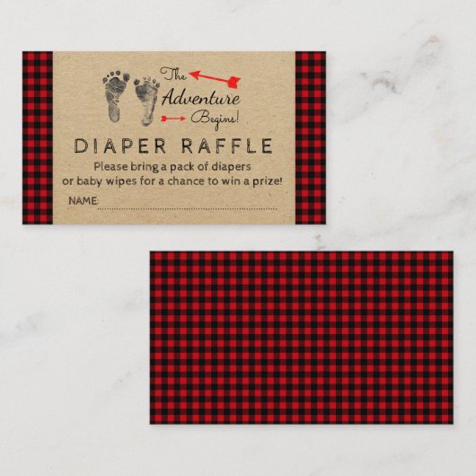 Lumberjack Buffalo Plaid Boys Luier Raffle Ticket Informatiekaartje (Voorkant / Achterkant)