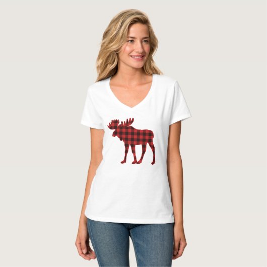 Lumberjack Buffalo Plaid Check Christmas Moose T-shirt (Voorkant volledig)