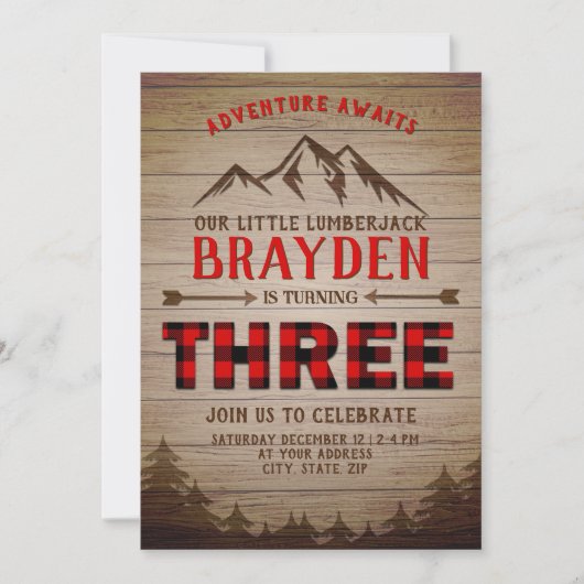 Lumberjack Buffalo Plaid Outdoor Derde Verjaardag Kaart (Voorkant)