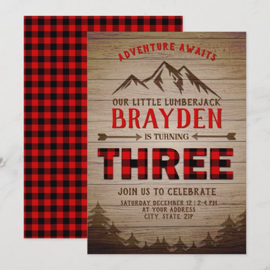 Lumberjack Buffalo Plaid Outdoor Derde Verjaardag Kaart (Voorkant / Achterkant)