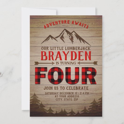 Lumberjack Buffalo Plaid Outdoor Vierde Verjaardag Kaart (Voorkant)