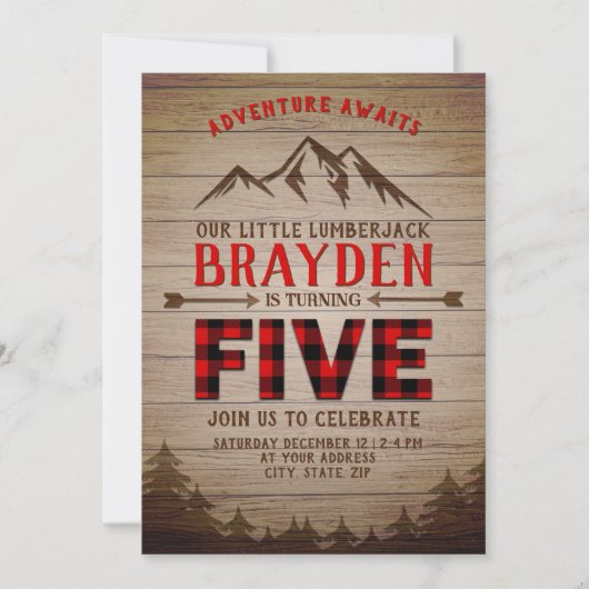 Lumberjack Buffalo Plaid Outdoor vijfde verjaardag Kaart (Voorkant)