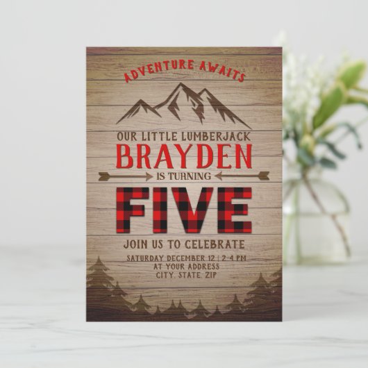 Lumberjack Buffalo Plaid Outdoor vijfde verjaardag Kaart (Staand voorkant)