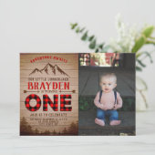 Lumberjack Buffalo Play Boys First Birthday Foto Kaart (Staand voorkant)
