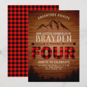 Lumberjack Buffalo Pond Fourth Birthday Kaart (Voorkant / Achterkant)